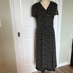 Talbots Black and White Silk Polka Dot Maxi Dress.